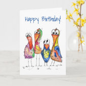 Vier Niedliche Whimsikvögel Karte (Gelbe Blume)