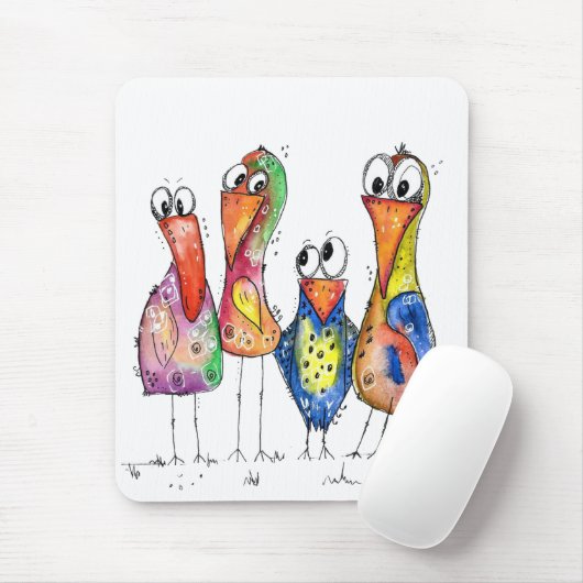Vier Niedliche Whimsikvögel Mousepad (Mit Mouse)