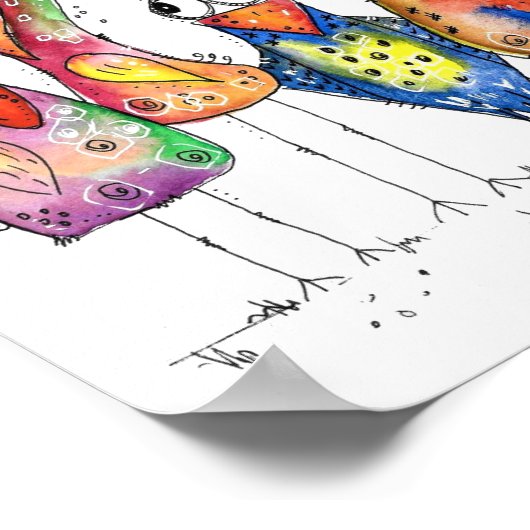 Vier Niedliche Whimsikvögel Poster (Ecke)