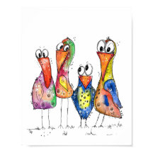 Vier Niedliche Whimsikvögel