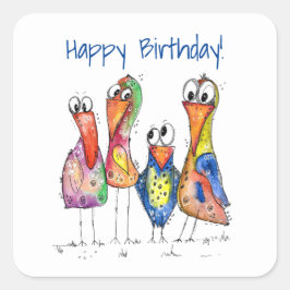 Vier Niedliche Whimsikvögel Quadratischer Aufkleber