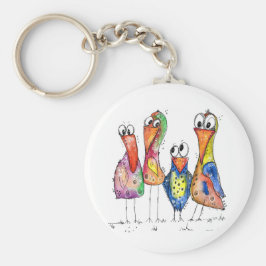 Vier Niedliche Whimsikvögel Schlüsselanhänger