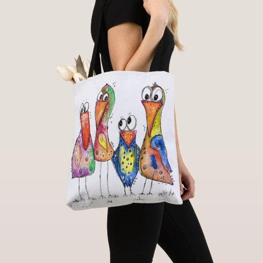 Vier Niedliche Whimsikvögel Tasche (Von Nahem)
