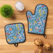 Vier Obst-Muster, William Morris Ofenhandschuh & Topflappen-Set (Oben Unten)