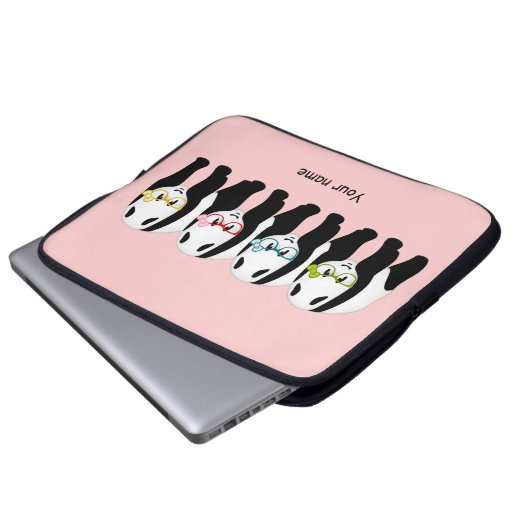 Vier Pandas mit Brille Laptopschutzhülle (Vorne Knopf)