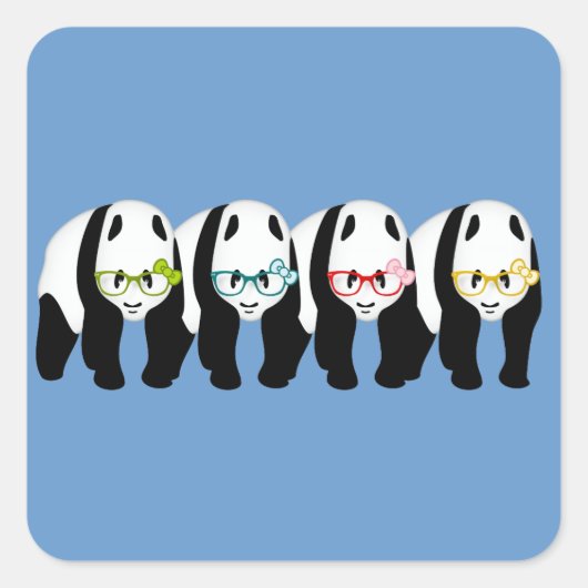 Vier Pandas mit Brille Quadratischer Aufkleber (Vorderseite)