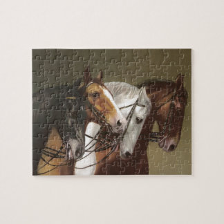 Vier PferdeVintages Kunst-Puzzlespiel Puzzle