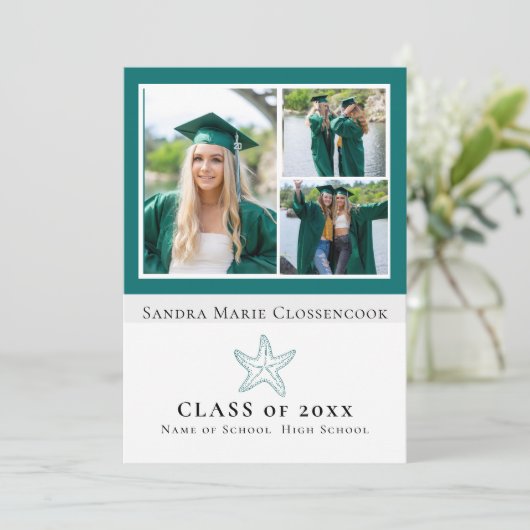 Vier Picture Collage Nautical Starfish Graduierte Ankündigung (Stehend Vorderseite)