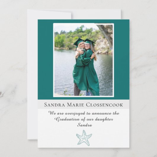 Vier Picture Collage Nautical Starfish Graduierte Ankündigung (Rückseite)