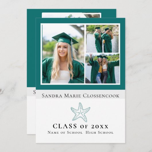 Vier Picture Collage Nautical Starfish Graduierte Ankündigung (Vorne/Hinten)