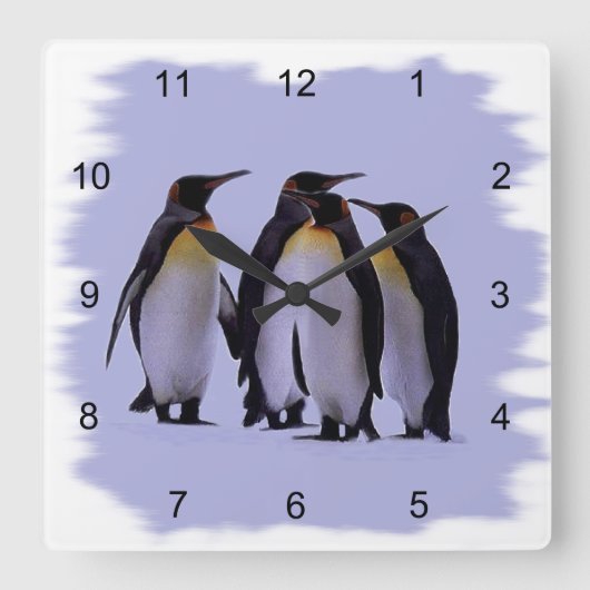 Vier Pinguine Wall Clock Quadratische Wanduhr (Vorderseite)