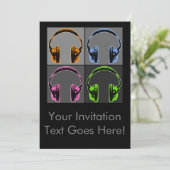 Vier Pop Art Kopfhörer Einladung (Stehend Vorderseite)