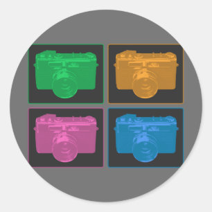 Vier Pop-Kunst-Kameras Runder Aufkleber