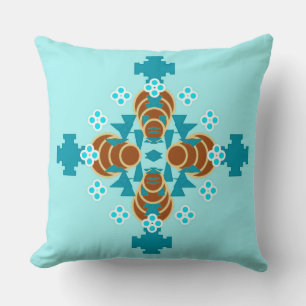 Vier Punkte Mandala - Aqua, Braun und Türkis Kissen