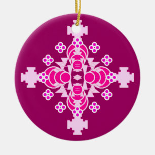 Vier Punkte Mandala - hellrosa und pflaumenfarbene Keramik Ornament