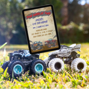 Vier Räder Spaß Monster Truck Geburtstag  Einladung
