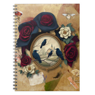 Vier Rasen mit Rote Rosen Notizblock