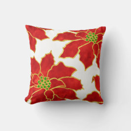 Vier Red Gold Wasserfarben Poinsettias Kissen