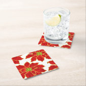 Vier Red Gold Wasserfarben Poinsettias Rechteckiger Pappuntersetzer (Vor Ort)