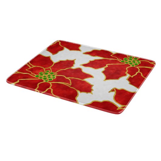 Vier Red Gold Wasserfarben Poinsettias Schneidebrett (Ecke)