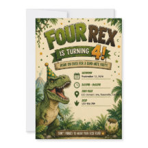 Vier Rex-Dinosaurier 4. Geburtstagseinladung