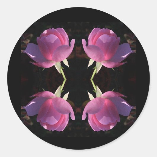 Vier rosa Rosen Runder Aufkleber (Vorderseite)