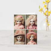 Vier rosafarbene, Vintage Puppen Karte (Gelbe Blume)