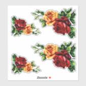 Vier Rote und goldgelbe Rosen Aufkleber (Blatt)