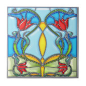 Vier rotes Tulpe-Buntglas Fliese (Vorderseite)