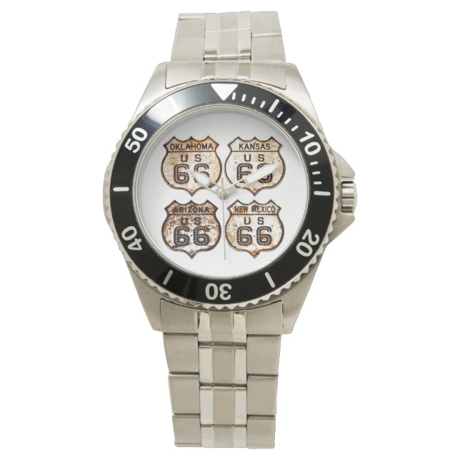 Vier Route 66 Vintage Zeichen Armbanduhr (Vorderseite)