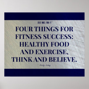 Vier Sachen für Fitness-Erfolg: Blau und Stahl Poster