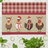 Vier Santa Chickens - Rot und Tan Lumberjack Karie Geschirrtuch (Gefaltet)
