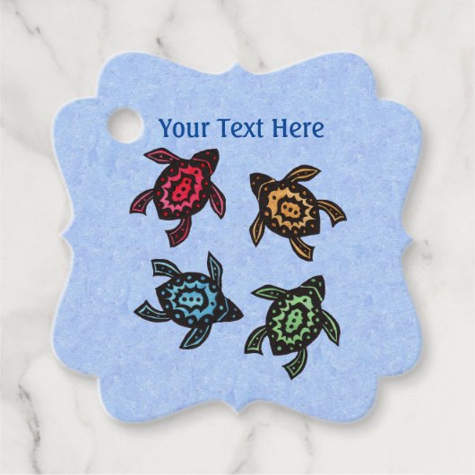 Vier Schildkröten abstrakte Markierungen auf farbi Geschenkanhänger (Vorderseite)