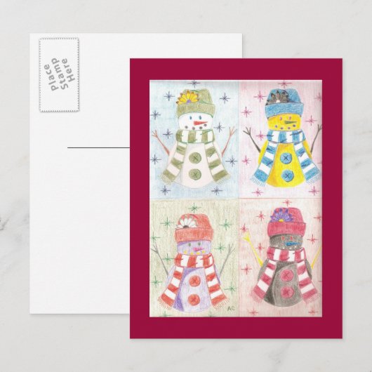 Vier Schneemobile Postkarte (Vorne/Hinten)