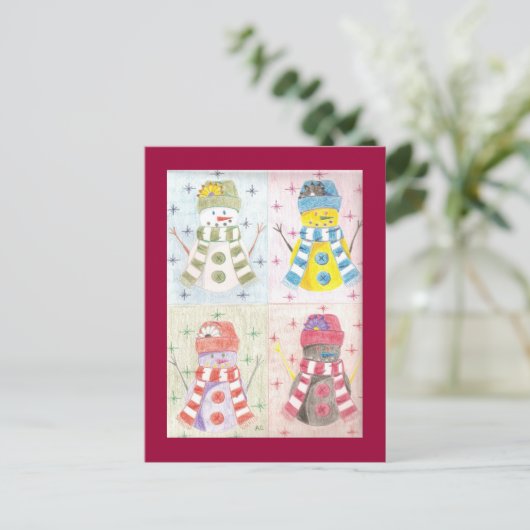 Vier Schneemobile Postkarte (Stehend Vorderseite)