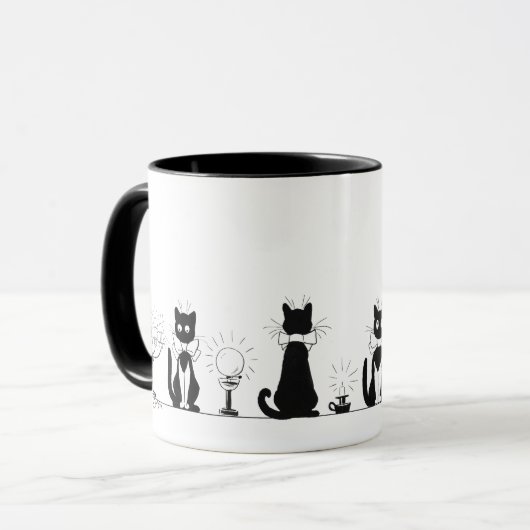 Vier schwarze Katzen, Louis Wain Tasse (Vorderseite Links)