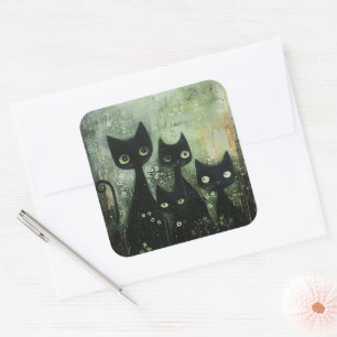 Vier schwarze Katzen mit Gänseblümchen auf gemisch Quadratischer Aufkleber