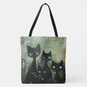 Vier schwarze Katzen mit Gänseblümchen auf gemisch Tasche