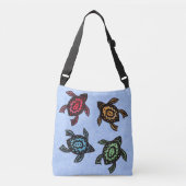 Vier Schwarze Schildkröten Abstrakte farbige Musch Tragetaschen Mit Langen Trägern (Vorderseite)