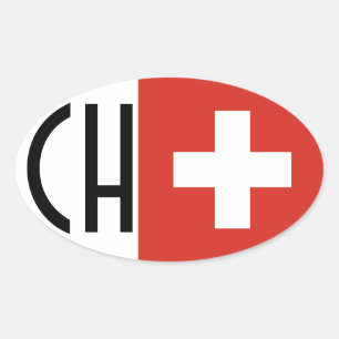 VIER Schweiz-Flagge "CH " Ovaler Aufkleber