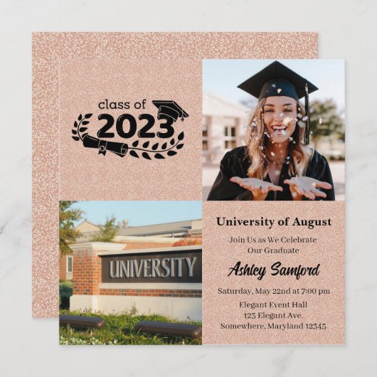 Vier Square Rose Gold Abschluss Einladung (Vorne/Hinten)