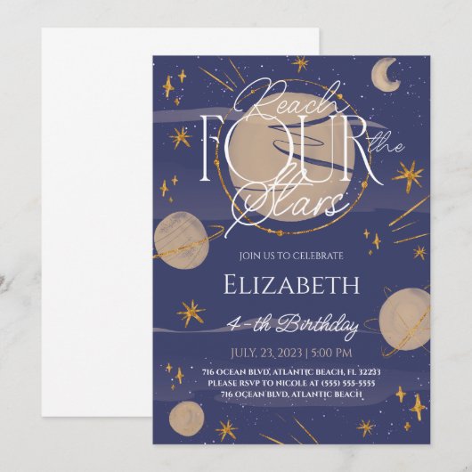 Vier Sterne Einladung zum Geburtstag (Vorne/Hinten)