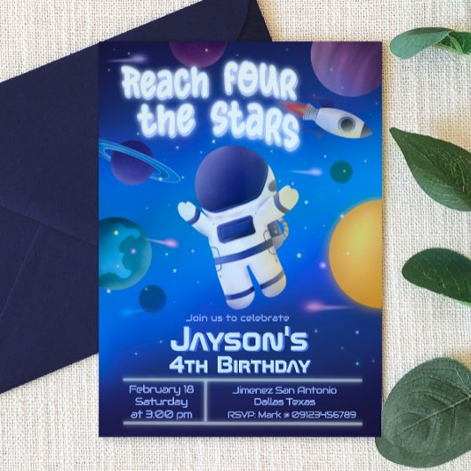 Vier Sterne erreichen - Weltraum Einladung