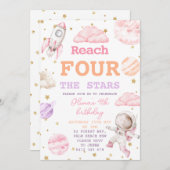Vier Sterne Girl Space 4. Geburtstag Einladung (Vorne/Hinten)