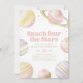 Vier Sterne Rosa Gold Space Geburtstag Einladung (Vorderseite)