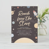 Vier Sterne Weltraum 4. Geburtstag Einladung (Stehend Vorderseite)