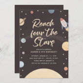 Vier Sterne Weltraum 4. Geburtstag Einladung (Vorne/Hinten)