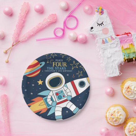 Vier Sterne Weltraum 4. Geburtstag Pappteller (Party)
