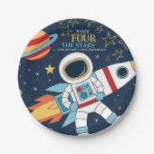 Vier Sterne Weltraum 4. Geburtstag Pappteller (Vorderseite)