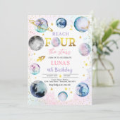 Vier Sterne Weltraum 4. Geburtstag Party Einladung (Stehend Vorderseite)